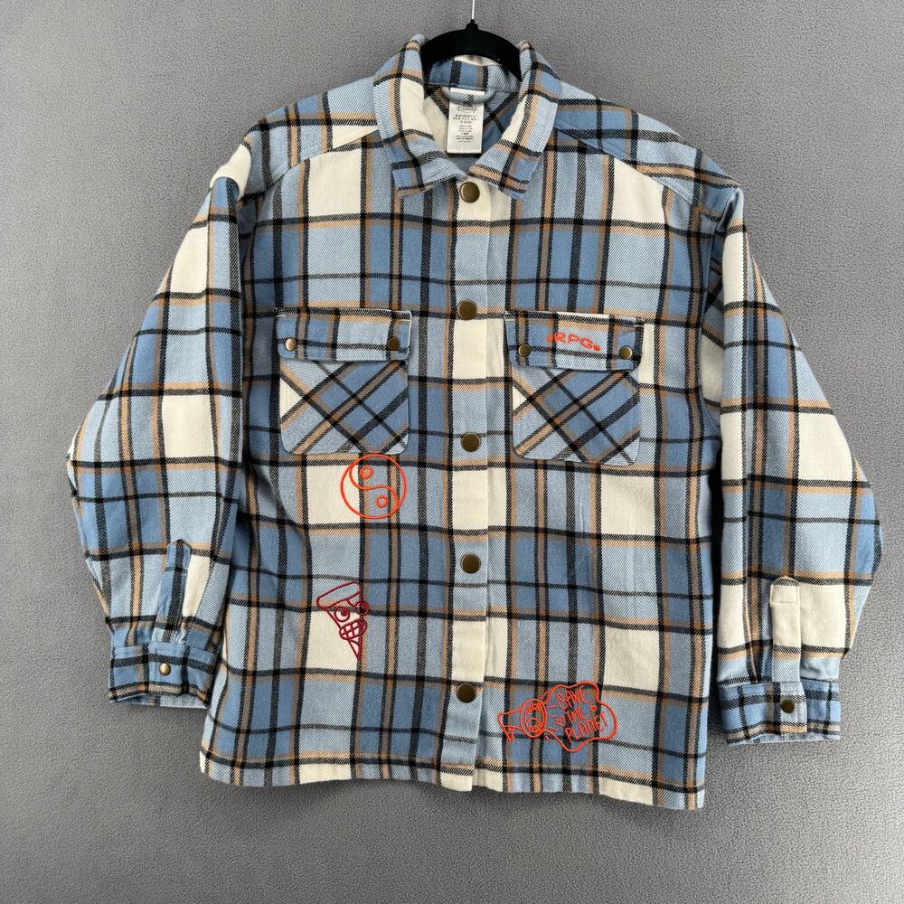 Disney Turning Red Panda Plaid Flannel Shirt Women S‎ Blue Shacket Grunge